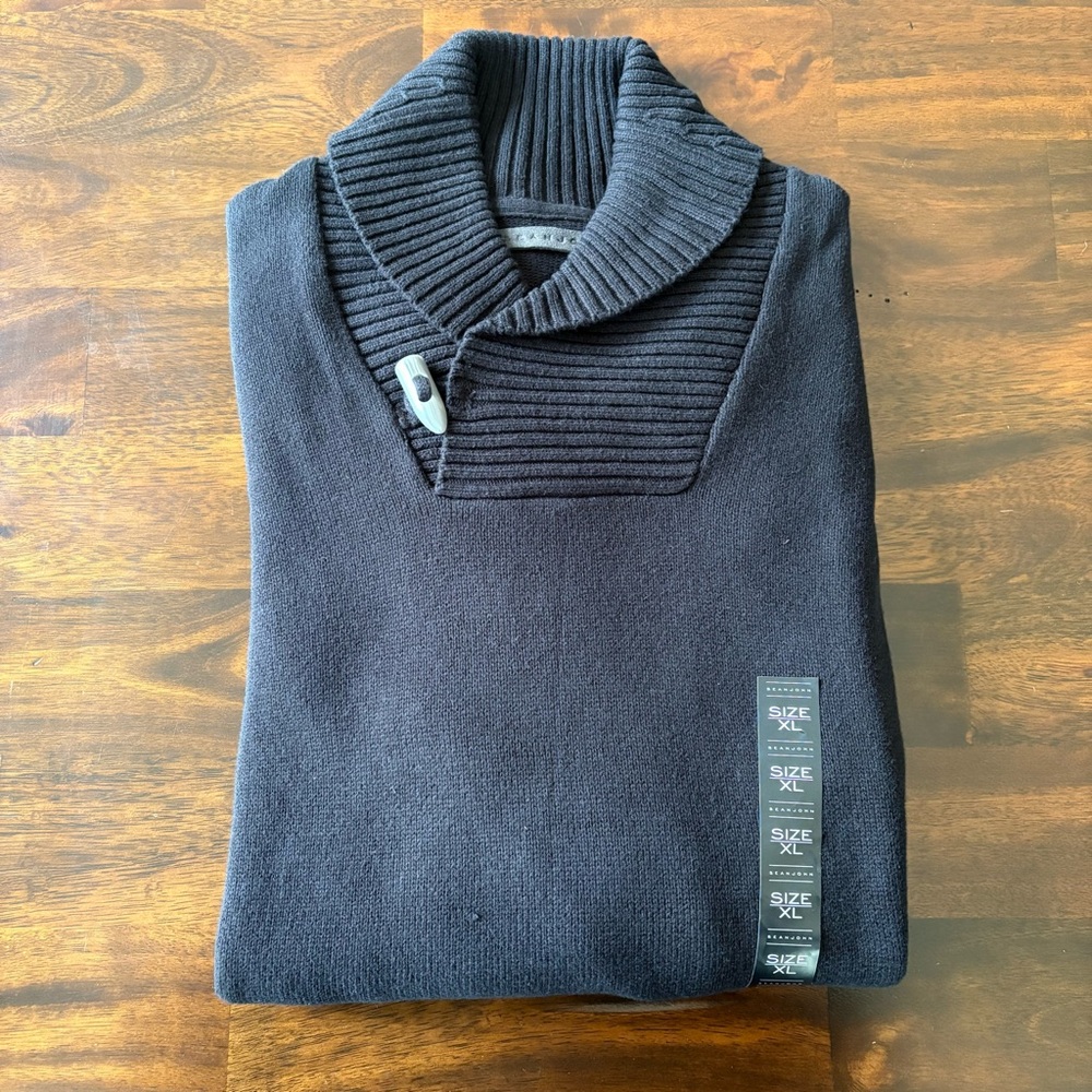 NWOT SEAN JOHN MEN’S XL BLACK KNIT TOGGLE SWEATER 100% COTTON. NEVER WORN!